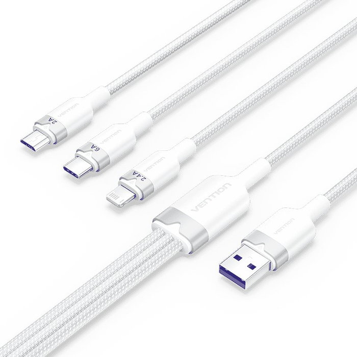 Vention Cable USB 2.0 3 en 1 Lightning, USB-C y Micro-USB, 1.5m, Blanco Vention Cable USB 2.0 3 en 1 Lightning, USB-C y Micro-USB, 1.5m, Blanco